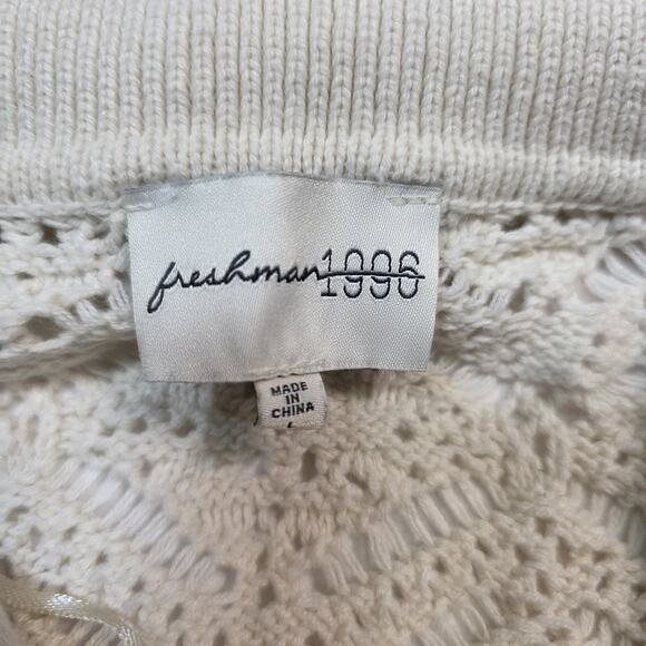 Freshman 1996 Crochet Polo Sweater L Open Knit Grannycore Cottage Boho Neutral - Picture 6 of 9